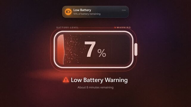 Low Battery Warning Draining Icon With Critical Red Alert And Power Off Loop