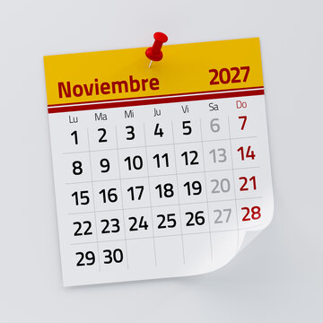 November 2027 Calendar Page Pinned on White Background