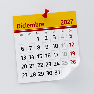 December 2027 Calendar Page Pinned on White Background