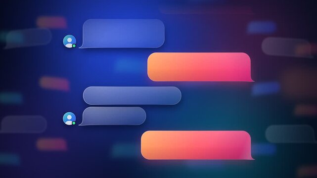 Blank chat bubbles conversation scrolling with typing dots and empty glass message boxes