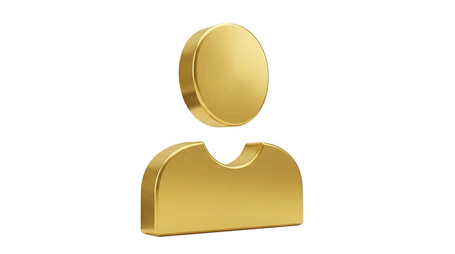 Shiny Golden 3D User Profile Icon and Person Symbol Representing Account Member Customer or Personal Identity, Concept of Human Resources and Leadership Isolated on White Background