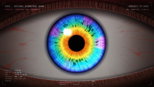Futuristic Iris Retinal Biometric Scan With Holographic HUD Interface