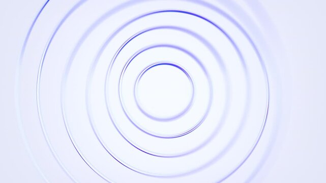 Concentric ripple rings spreading on a soft white and blue surface, minimal abstract waves, seamless loop, 3d rendered animation