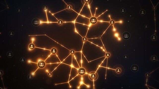 Global Social Network Connecting People Nodes Glowing Orange Corporate Background