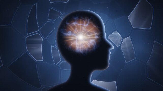 Human Head Silhouette With Shattering Glass Shards And Blinding Trauma Flashbacks