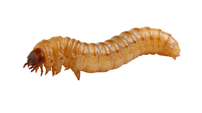 Brown headed yellowish white beetle larva grub worm