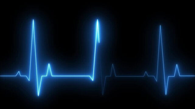 Monitoring medical check heart with EKG, ECG tools measurement. result medical lab sign. Neon Ecg heartbeat line animation. Heart bit rate icon.animation transparent background.