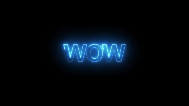 Neon luxury wow text animation. Wow neon sign animation. Glowing neon lines wow text animation transparent background.