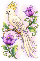 Fototapeta premium bird on a branch with flowers