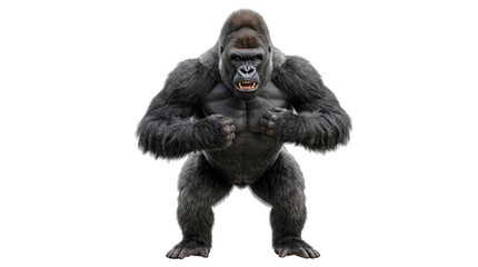 Black Silverback Gorilla Standing and Beating Chest Powerful Wild Primate African Rainforest Wildlife Animal png, isolated on a transparent background © aishaa