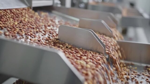 Automated precision seed sorting machine separating vegetable seeds on a stainless steel vibrating tray for modern agricultural production and efficient crop preparation