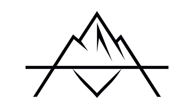 Minimalist mountain peak line art logo design with geometric reflection
