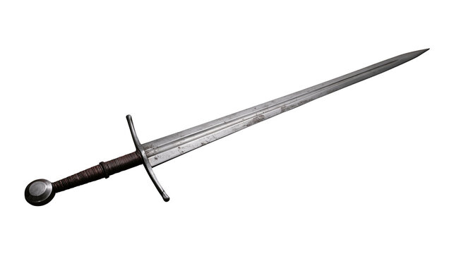 Medieval longsword with steel blade and leather wrapped hilt