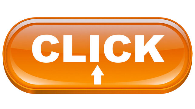 Glossy orange rectangular button with white click text and upward pointing arrow