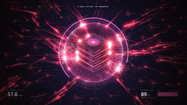 DDoS attack server overload and traffic anomaly cyber security threat animation loop
