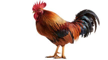 Vibrant brown and black rooster with a bright red comb and wattle © Liselotte