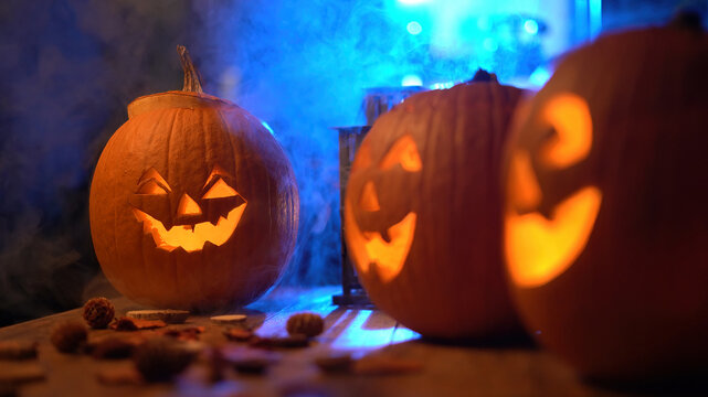Scary Halloween pumpkin head jack o lantern decoration.