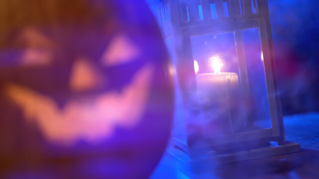 Scary Halloween pumpkin head jack o lantern decoration.