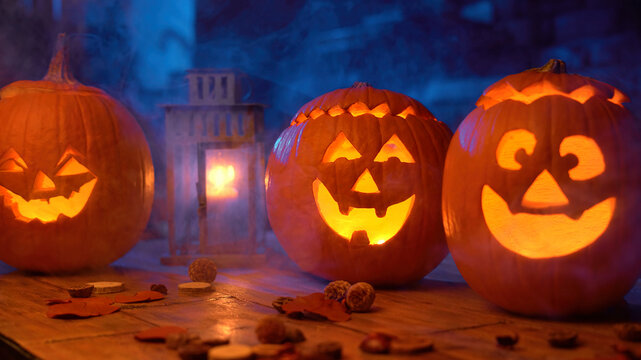 Scary Halloween pumpkin head jack o lantern decoration.