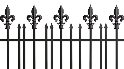 Black wrought iron fence with decorative fleur de lis finials and pointed pickets © Theodore