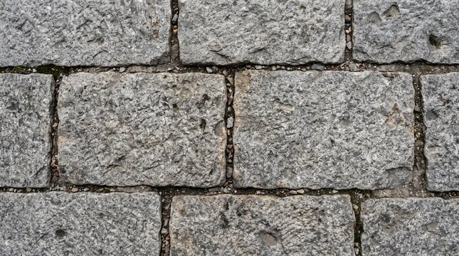 Top down view of Madrid granite adoquin street setts pavement texture background