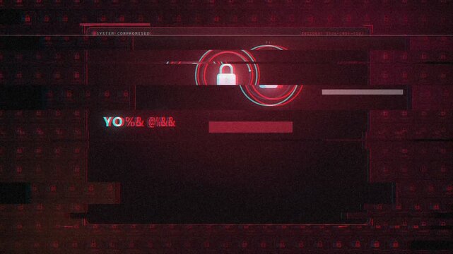 Ransomware cyber attack screen with encrypted files and countdown timer glitch loop
