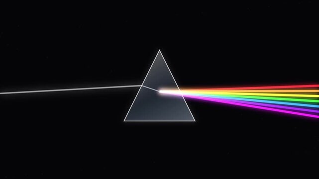 a glass prism splitting a single beam of light into a narrow ray inside the object