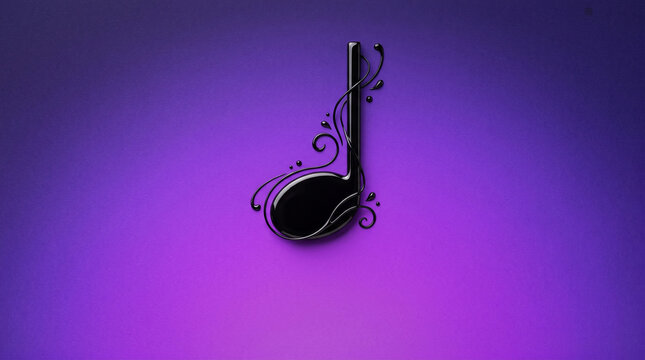 Black Musical Note with Swirls on Purple