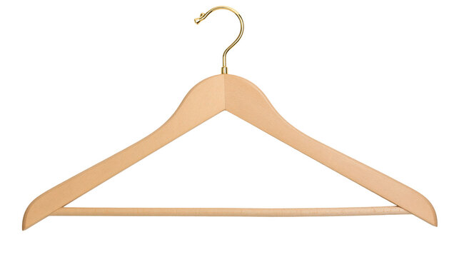 Natural light wood clothes hanger with gold metal hook