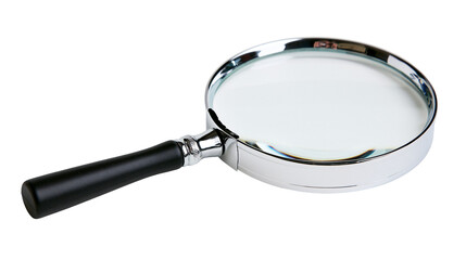 Handheld magnifying glass with chrome metal frame and black plastic handle © Matthias