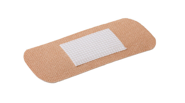 Beige adhesive fabric bandage strip with a central white gauze pad