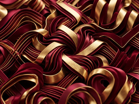 Abstract background with flowing burgundy red and metallic gold