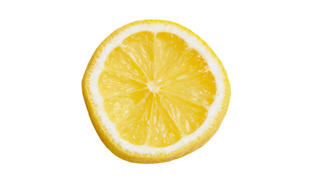 Fresh bright yellow lemon fruit slice showing pulp and juice vesicles