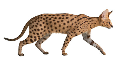Spotted serval wild cat walking in profile view © Asmud