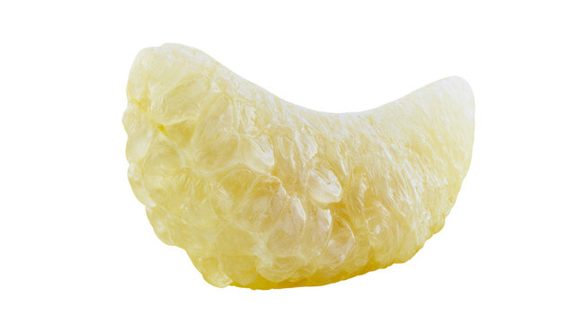 Fresh juicy pomelo fruit segment with translucent vesicles