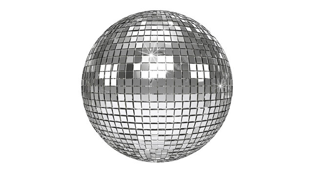 Reflective silver disco ball with small square mirror tiles