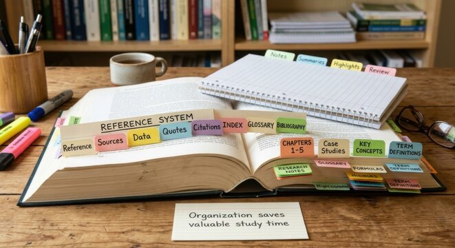 Organized Reference Book with Colorful Tabs and Study Notes