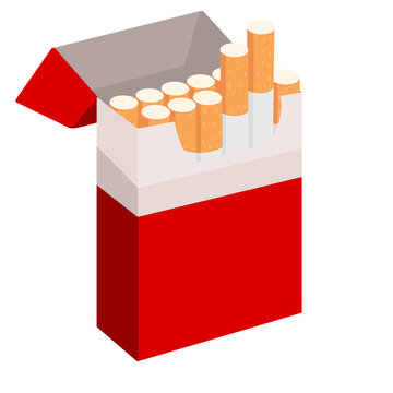 open cigarette pack box with cigarettes flat illustration