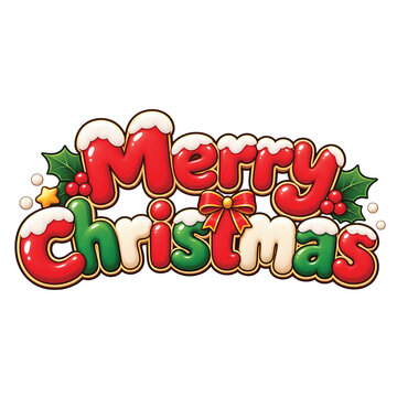 Merry Christmas Festive 2D Lettering with Holly and Snow Decoration
