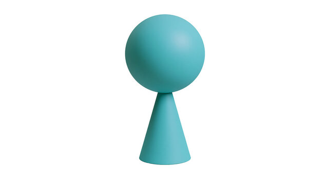 Turquoise matte sphere on a conical base abstract geometric sculpture