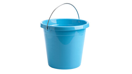 Bright blue plastic bucket with a silver metal handle © Freja
