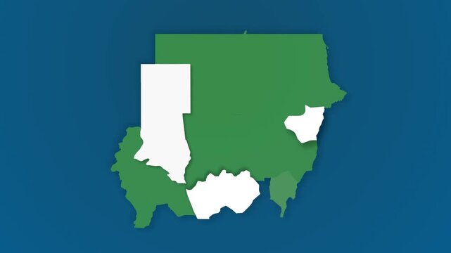 Sudan Map Animation Featuring States Highlight