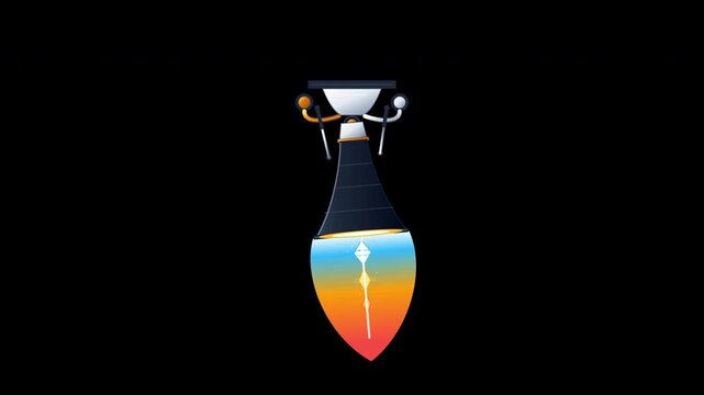 Flat vector rocket engine bell nozzle with hydraulic gimbal vectoring and supersonic exhaust plume in seamless loop on transparent background.