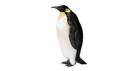 Fototapeta premium Emperor penguin standing upright with black and white feathers and yellow neck