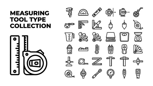 Measuring Tool Collection: A compilation of various measuring instruments and tools, depicted in a clean, icon-style graphic, representing precision, engineering, and DIY projects.