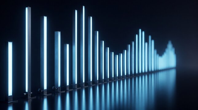 Sound Wave Equalizer Created with Blue Glowing Light Bars