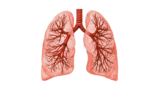 Human lungs anatomy with detailed bronchial tree and trachea structure