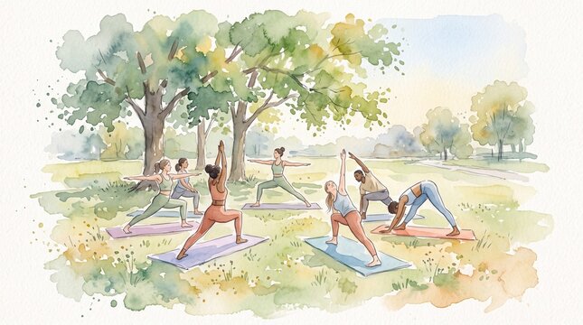 Group Practicing Yoga Outdoors in Green Park