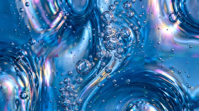 Blue Cosmetic Serum Gel Texture with Floating Bubbles