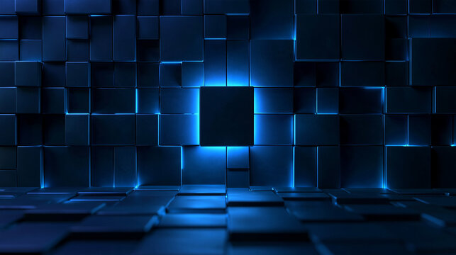 Abstract Futuristic Cube Background with Glowing Blue Light